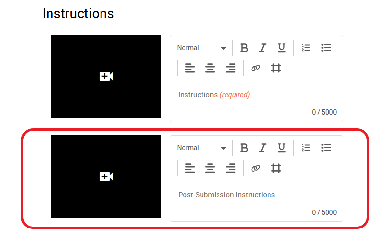 Video Assignment: Post-submission instructions window