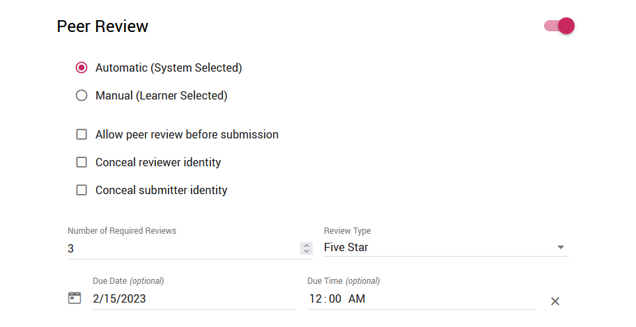 Advanced peer review settings