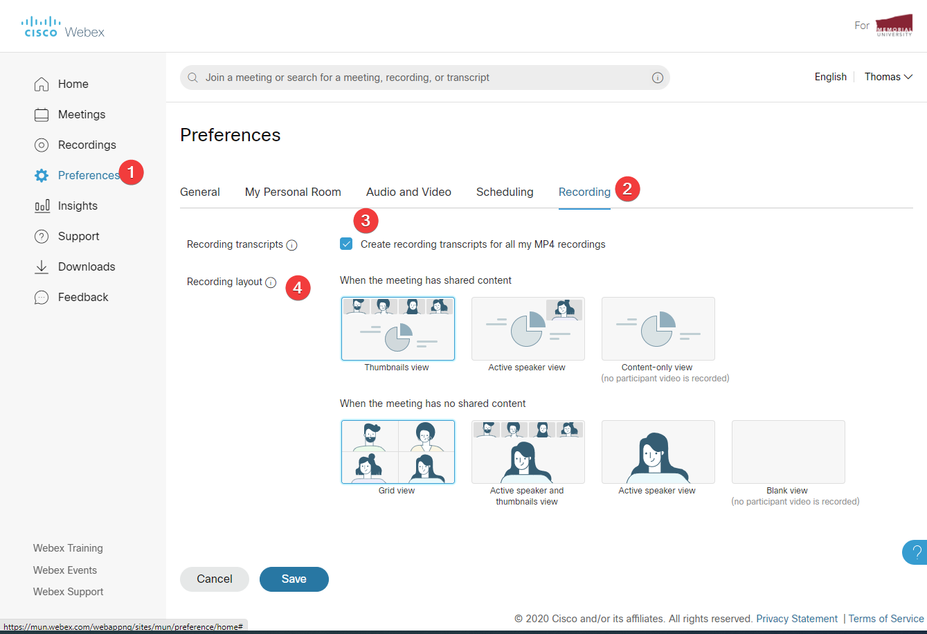 Webex: Recording Settings – Technology Resources