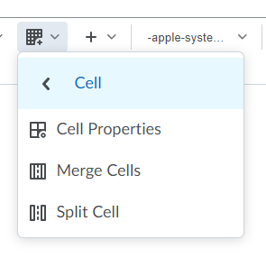 screen shot of cell properties menu